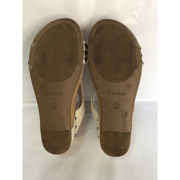 Corkys Footwear Carley Womens 2.5in Wedge Sandals Cream Size 9 Cork Heel - Picture 6 of 7